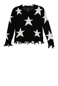 Girls Distressed Star Print Sweater