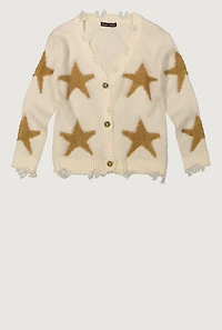 Girls Star Embroidered Distressed Detail Cardigan, 10-12