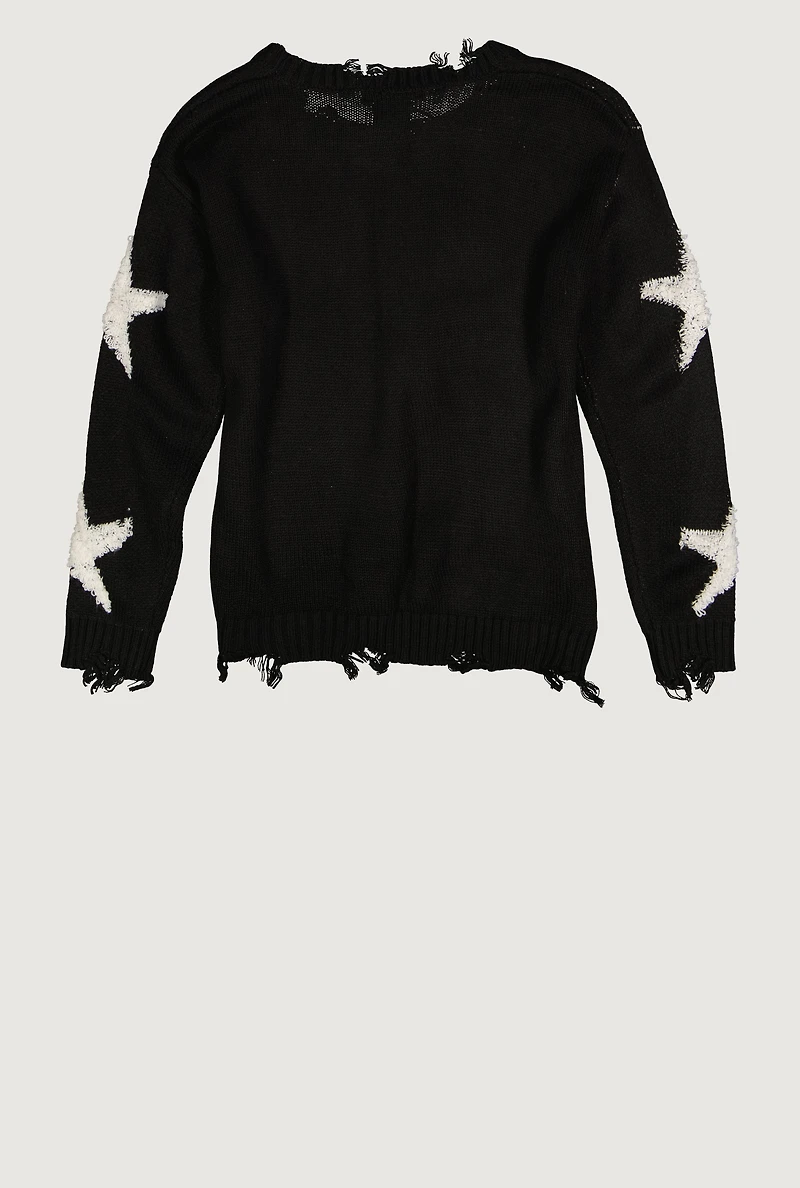 Girls Boucle Star Print Distressed Sweater