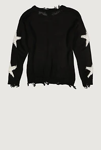 Girls Boucle Star Print Distressed Sweater