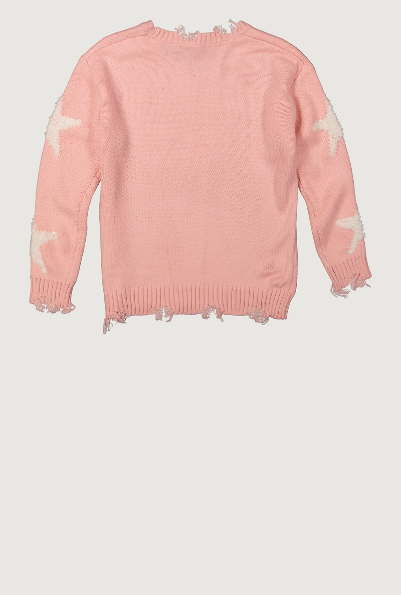 Girls Boucle Star Print Distressed Sweater
