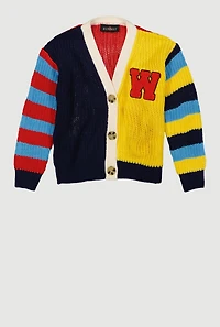 Girls Color Block W Patch Cardigan