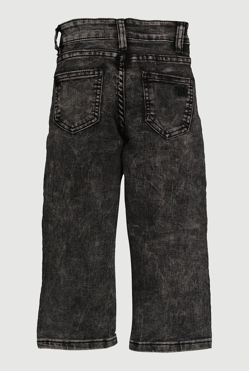 Little Girls Acid Wash Bow Detail Jeans, Black, Size 5