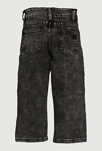 Little Girls Acid Wash Bow Detail Jeans, Black, Size 5