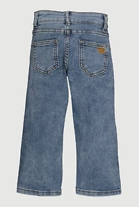 Little Girls Bow Detail Acid Wash Jeans, Blue, Size 6X