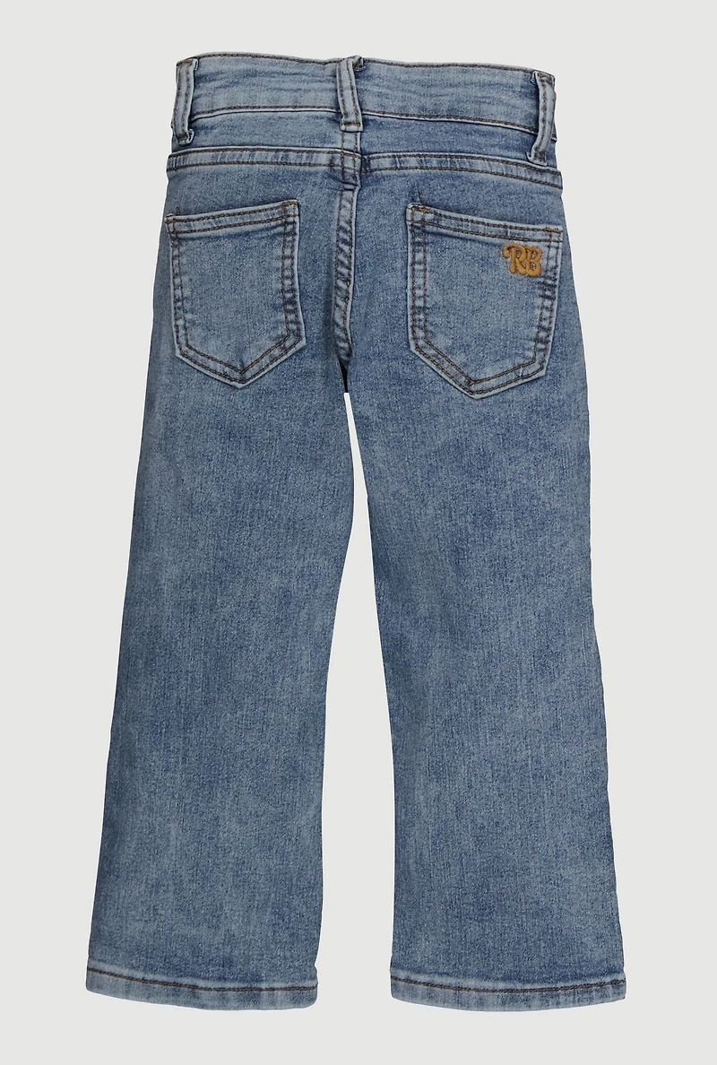 Little Girls Bow Detail Acid Wash Jeans, Blue, Size 5