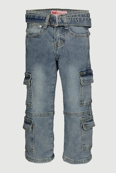 Little Girls Acid Wash Mid Rise Straight-Leg Jeans, Blue, Size 5