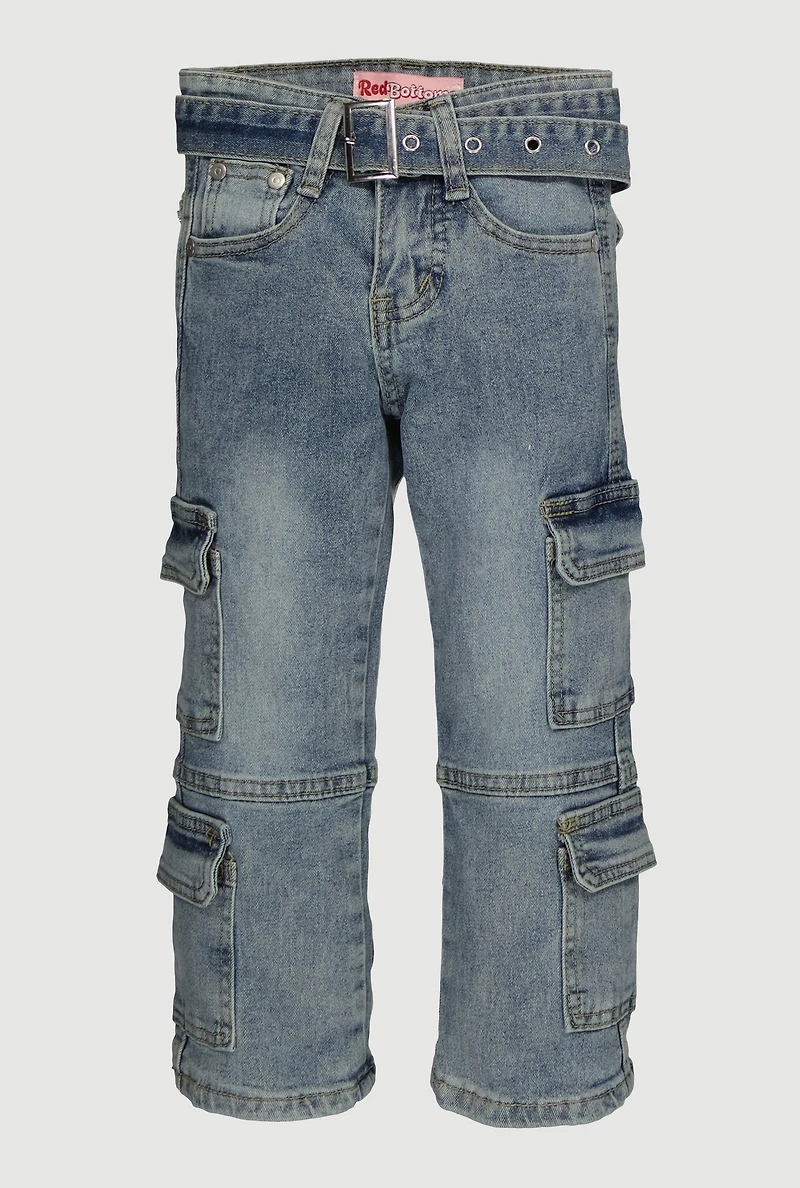 Little Girls Acid Wash Mid Rise Straight-Leg Jeans, Blue, Size 4