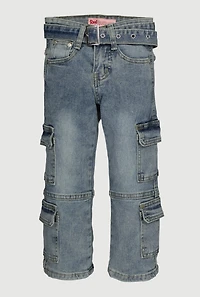 Little Girls Acid Wash Mid Rise Straight-Leg Jeans, Blue, Size 4