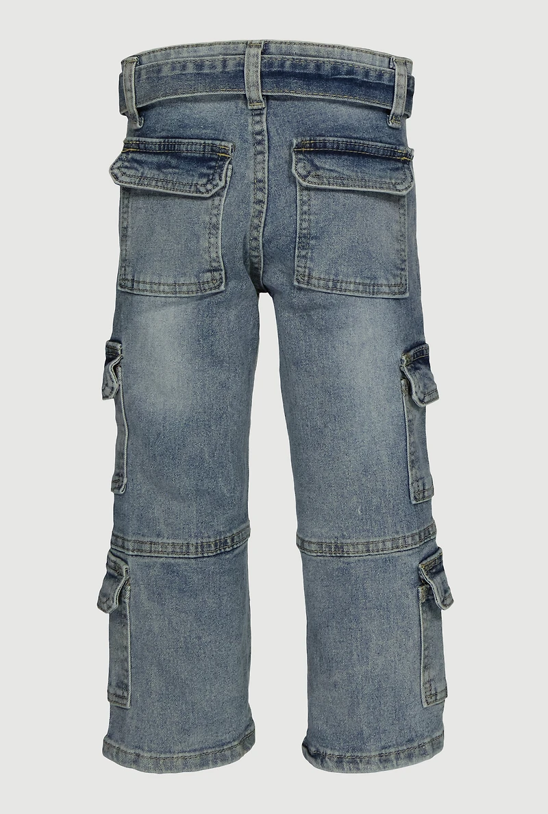 Little Girls Acid Wash Mid Rise Straight-Leg Jeans, Blue, Size 6X