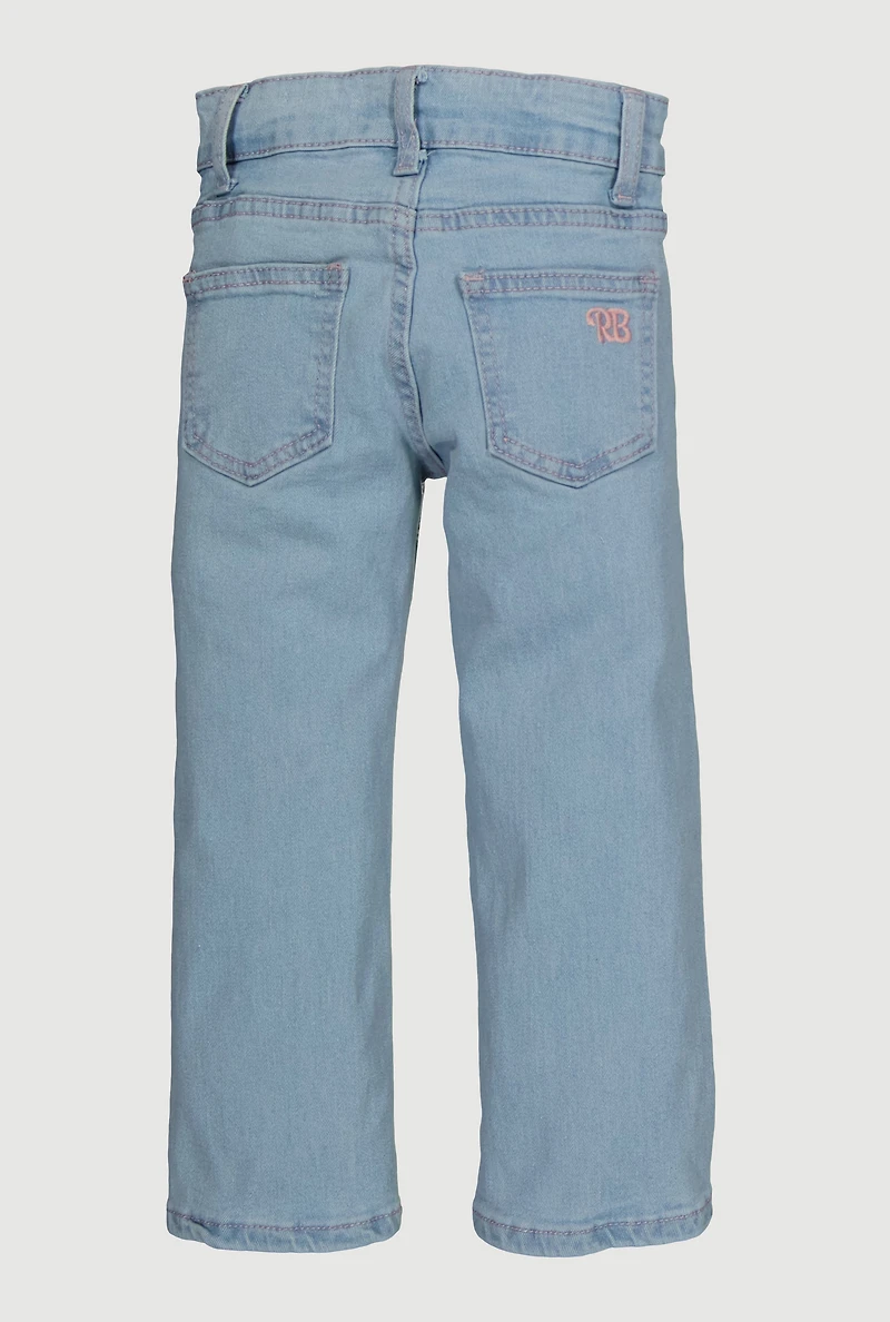 Little Girls Embroidered Bow Jeans, Blue, Size 5