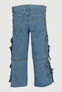 Little Girls Tabbed Cargo Jeans with Keychain, Blue, Size 6X