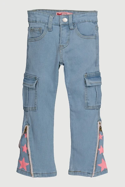 Little Girls Star Graphic Cargo Pocket Jeans, Blue, Size 4