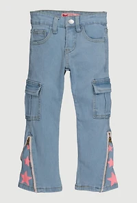 Little Girls Star Graphic Cargo Pocket Jeans, Blue, Size 4
