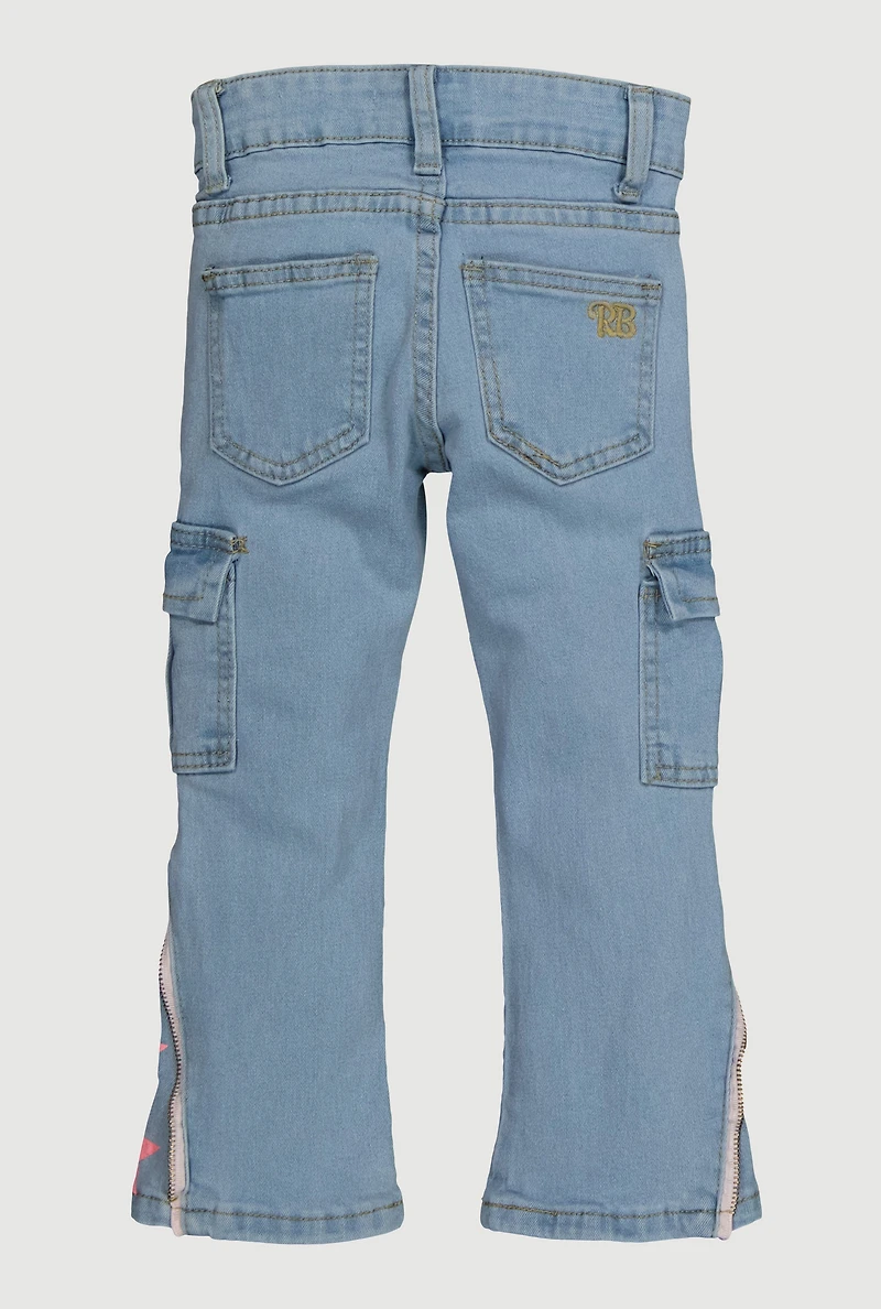 Little Girls Star Graphic Cargo Pocket Jeans, Blue, Size 5