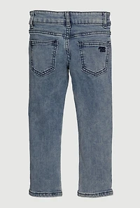 Little Girls Mineral Wash Bow Detail Skinny Jeans, Blue, Size 4