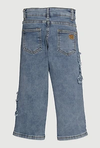 Little Girls Frayed Bow Patch Straight Leg Jeans, Blue, Size 6X