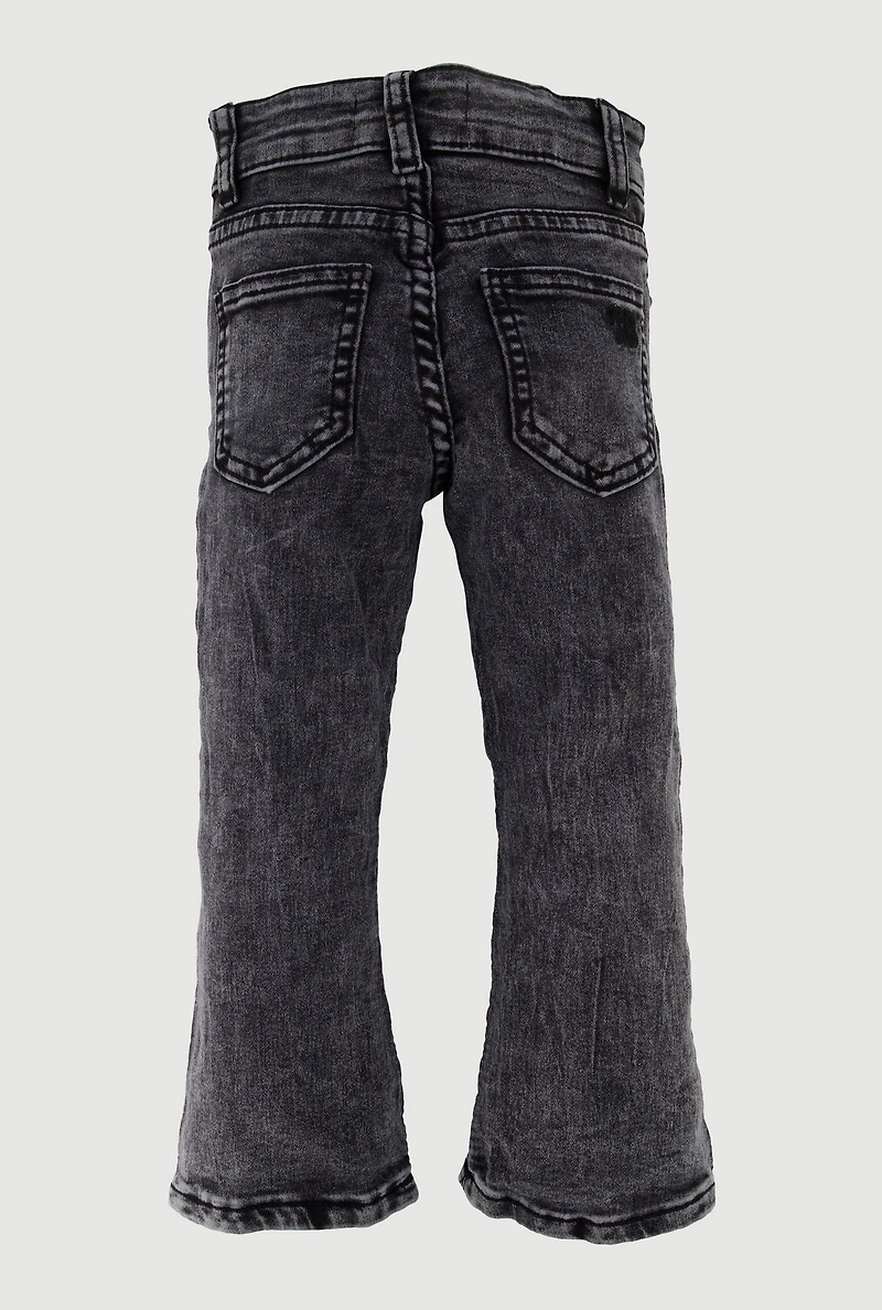 Little Girls Stretch Mid Rise Flare Leg Jeans, Black, Size 6X