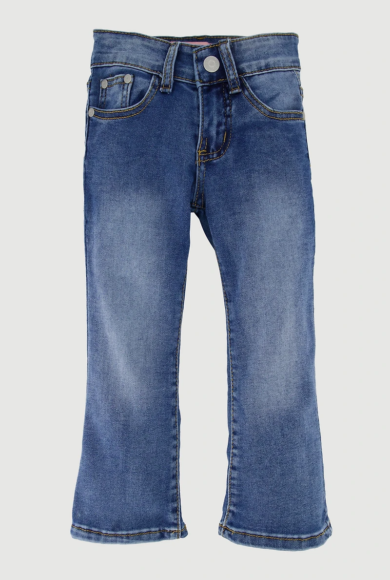 Little Girls Stretch Mid Rise Flare Leg Jeans, Blue, Size 4