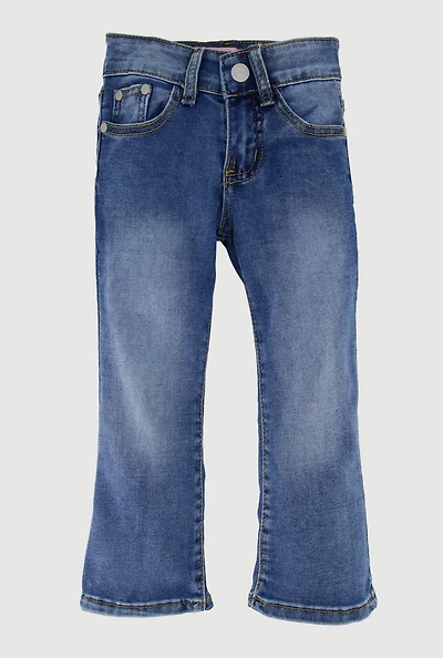 Little Girls Stretch Mid Rise Flare Leg Jeans, Blue, Size 4