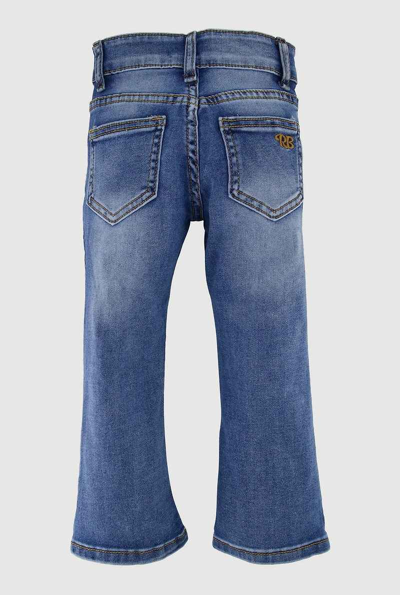Little Girls Stretch Mid Rise Flare Leg Jeans, Blue, Size 4