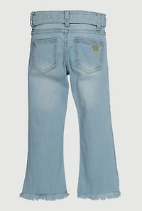 Little Girls Raw Hem Flare Jeans with Belt, Blue, Size 5