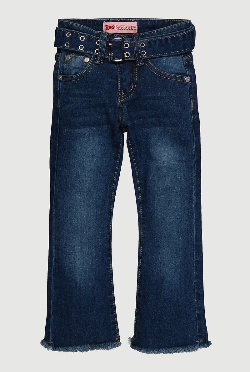 Little Girls Raw Hem Flare Jeans with Belt