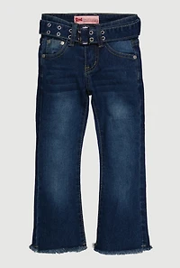 Little Girls Raw Hem Flare Jeans with Belt