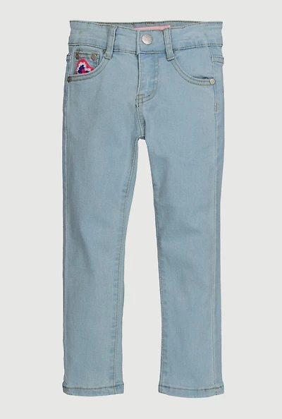 Little Girls Star Chenille Patch Skinny Jeans, Blue, Size 5