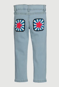 Little Girls Star Chenille Patch Skinny Jeans, Blue,