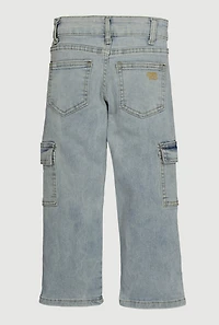 Little Girls Chenille Heart Patch Cargo Pocket Jeans, Blue, Size 6