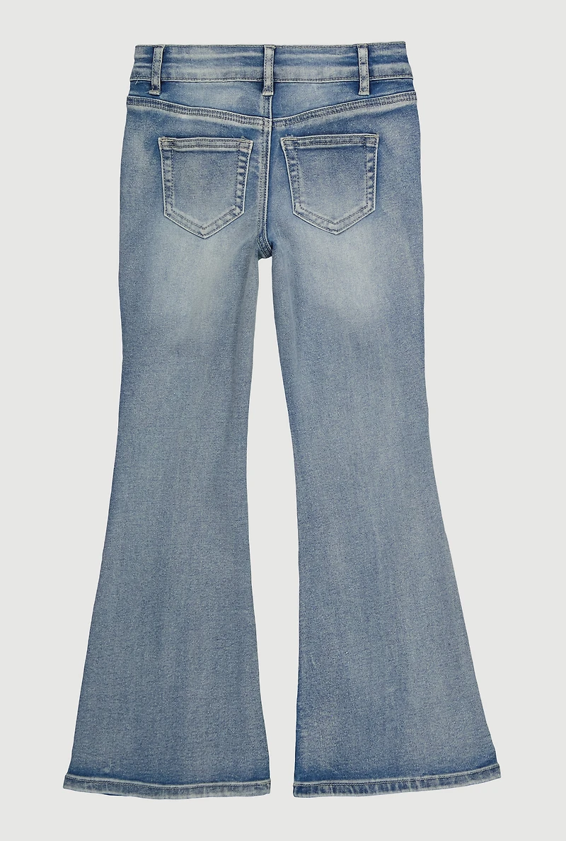Girls Frayed Star Detail Flare Jeans, Blue, Size 7