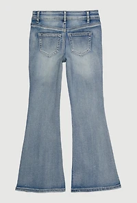 Girls Frayed Star Detail Flare Jeans, Blue, Size 7