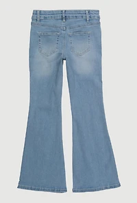 Girls Frayed Heart and Star Decorative Stitch Flare Jeans, Blue,