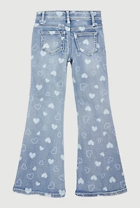 Girls Heart Print Flare Jeans, Blue, Size 12