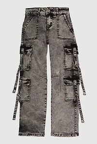 Girls VIP Mineral Wash Utility Jeans, Grey,