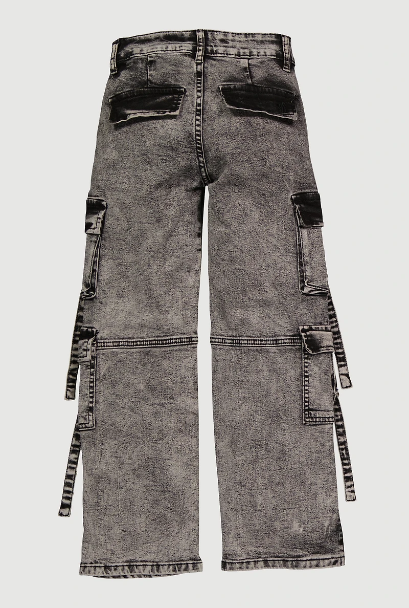 Girls VIP Mineral Wash Utility Jeans, Grey,