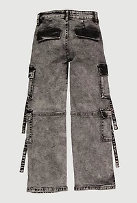 Girls VIP Mineral Wash Utility Jeans, Grey,