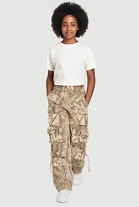 Girls Hunter Camo Straight Leg Cargo Pants, Beige, Size 8