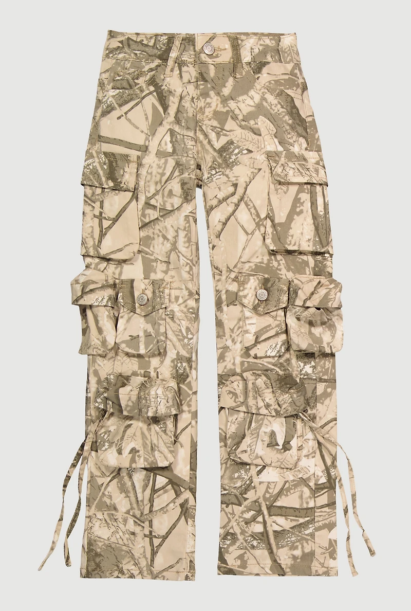 Girls Hunter Camo Straight Leg Cargo Pants, Beige, Size 7