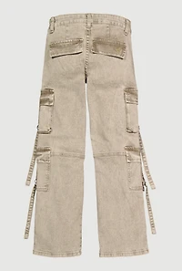 Girls Acid Wash Utility Jeans, Khaki, Size 10
