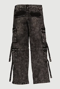 Girls Acid Wash Cargo Pocket Jeans