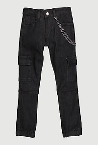 Girls Trendy Metallic Chain Detail Denim Joggers,