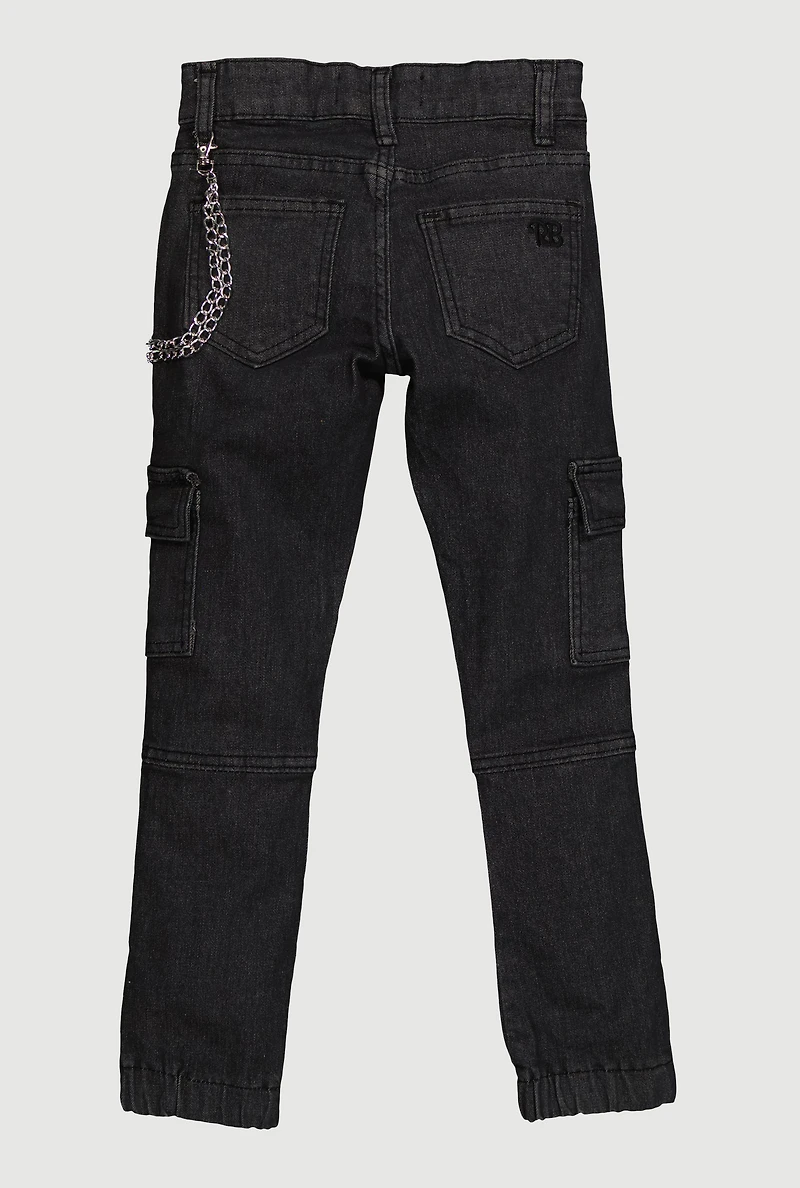 Girls Trendy Metallic Chain Detail Denim Joggers,