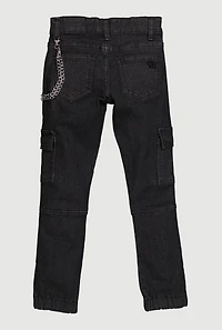 Girls Trendy Metallic Chain Detail Denim Joggers,