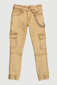 Girls Trendy Metallic Chain Detail Denim Joggers,