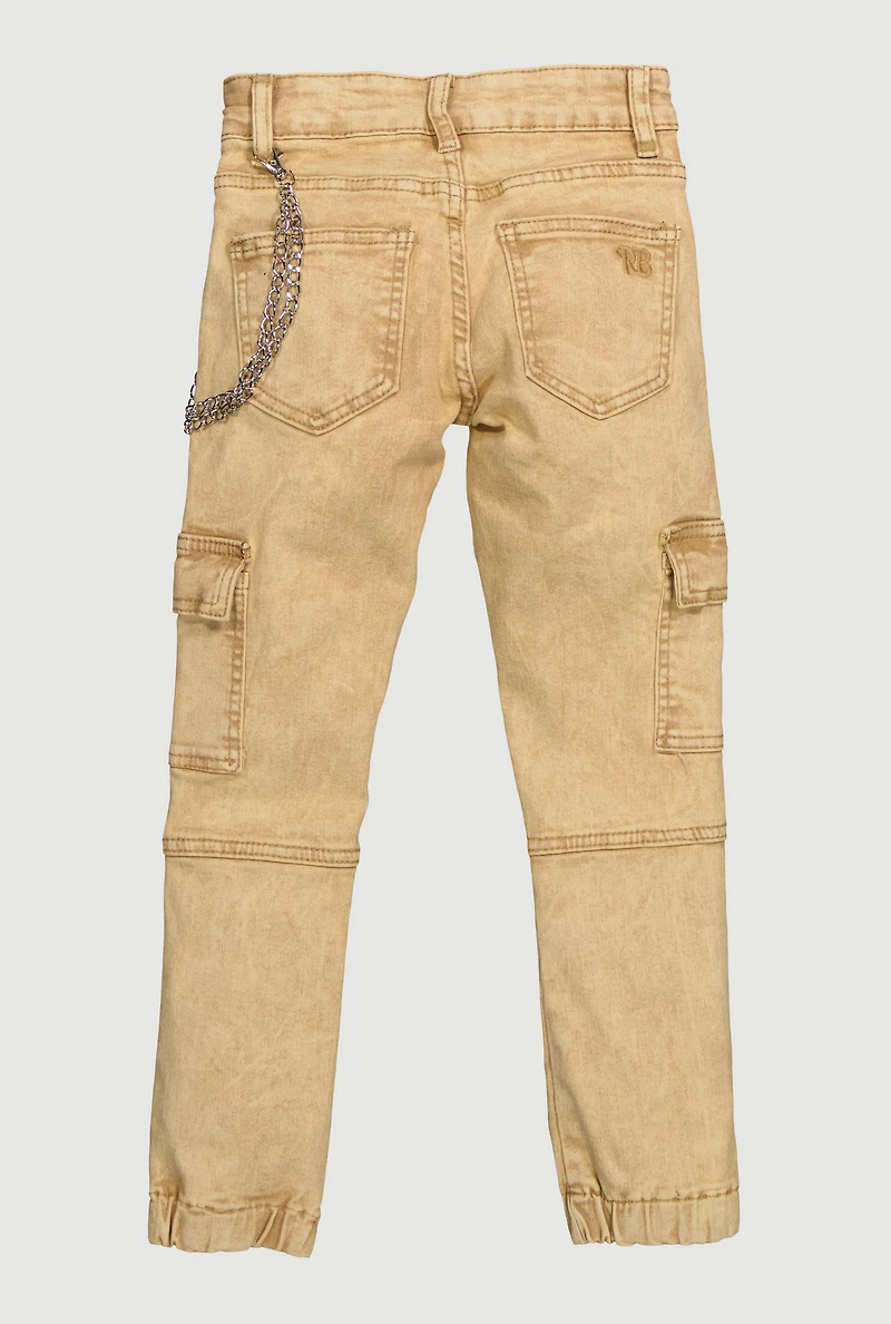 Girls Trendy Metallic Chain Detail Denim Joggers,