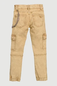 Girls Trendy Metallic Chain Detail Denim Joggers,