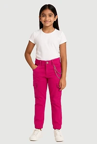 Girls Trendy Metallic Chain Detail Denim Joggers, Pink, Size 14