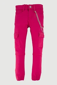 Girls Trendy Metallic Chain Detail Denim Joggers, Pink, Size 14